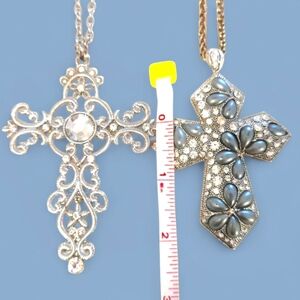 Boutique Cross Necklaces (2), Silver Large W/Chains Beauties!